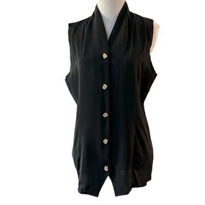 VINTAGE ORARE SLEEVELESS BUTTON DOWN VEST STYLE TOP BLACK SIZE SMALL